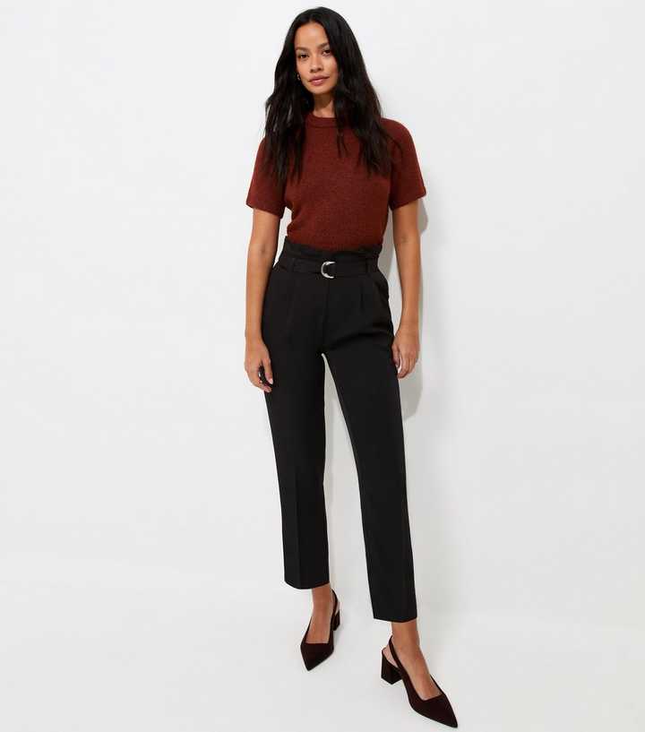 Black Belted Paperbag Waist Trousers
