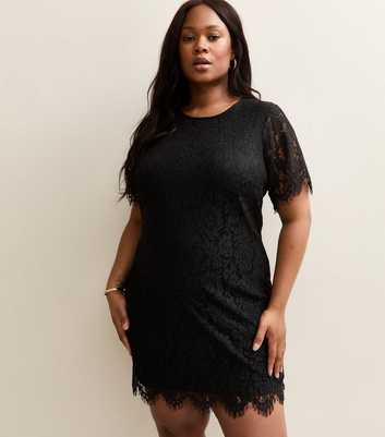 Curves Black Lace T-Shirt Mini Dress