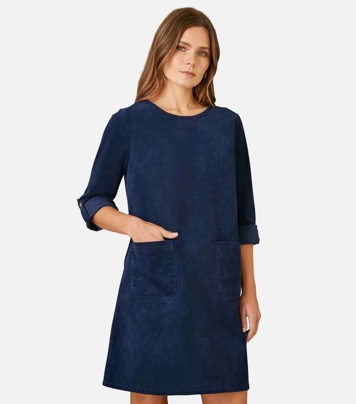 Yumi Navy Corduroy A-Line Mini Dress
