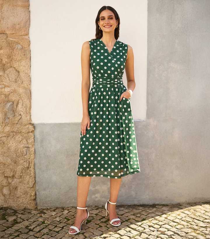 Yumi Green Polka Dot Mesh Midi Dress | New Look Yumi Green Polka Dot Mesh Midi Dress | New Look