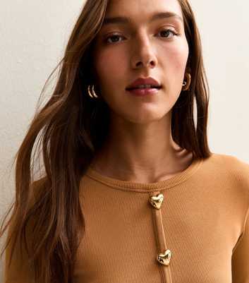 Brown Heart Button Long Sleeve Top