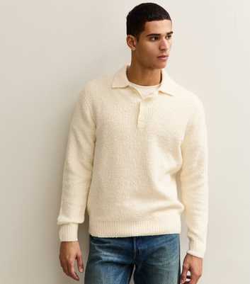 Only & Sons Cream Regular Fluffy Knit Polo Shirt