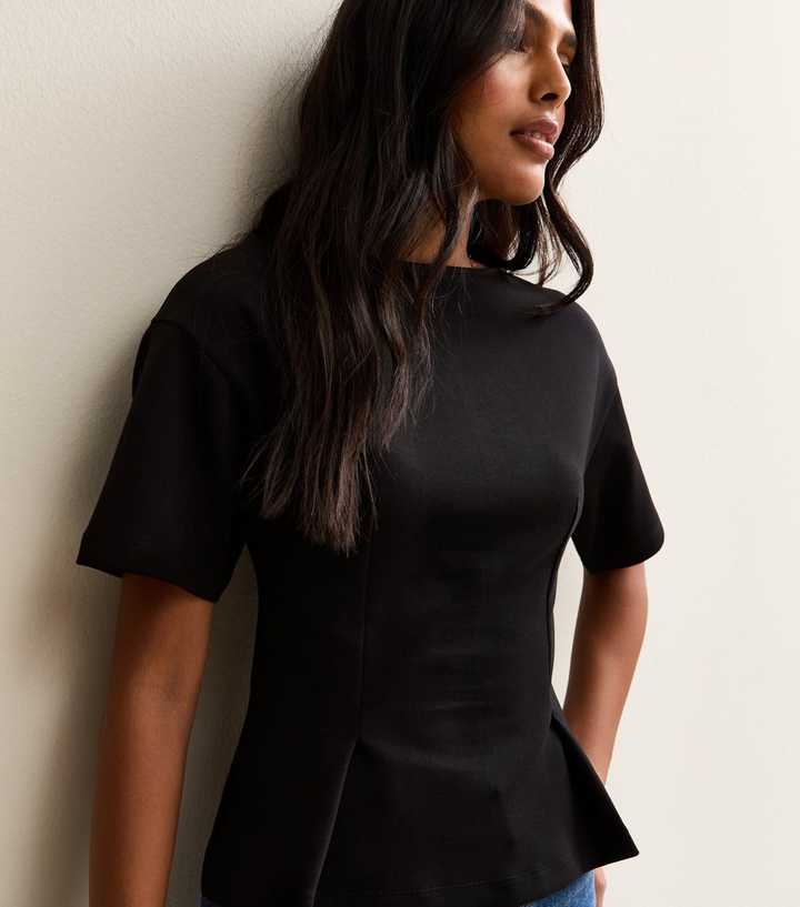 Black Stretch Jersey Ponte Fitted T-Shirt
