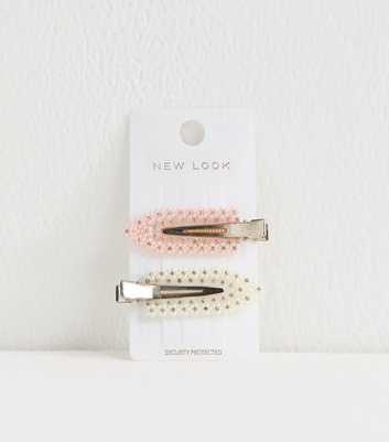 Pack Of 2 Diamante Embellished Faux Pearl Hair Slides