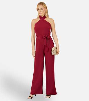 Yumi Red Wide Leg Halterneck Jumpsuit 