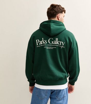 Only Sons Dark Green Parks Gallery Logo Hoodie New Look