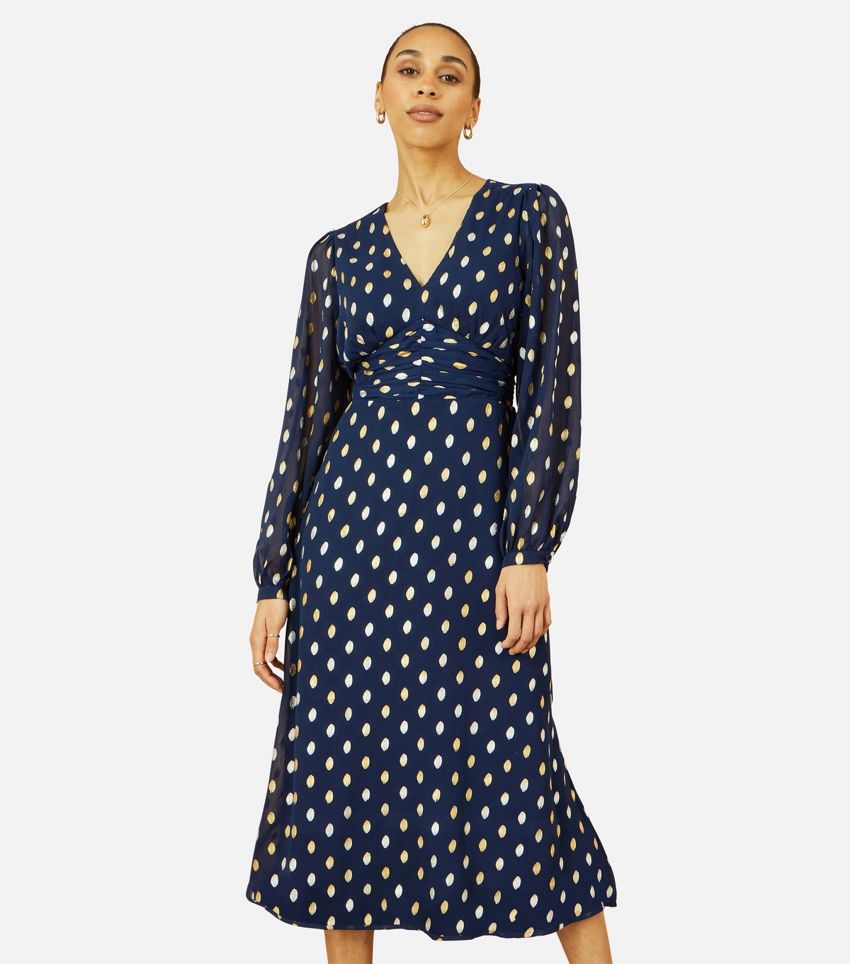 Yumi Women's Navy Polka Dot Midi Dress New Look Uk Size 14
