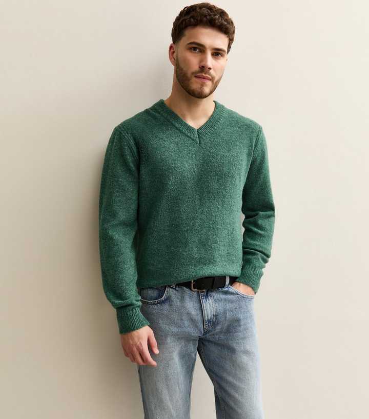 Only & Sons Dark Green Regular Brushed V Neck Jumper