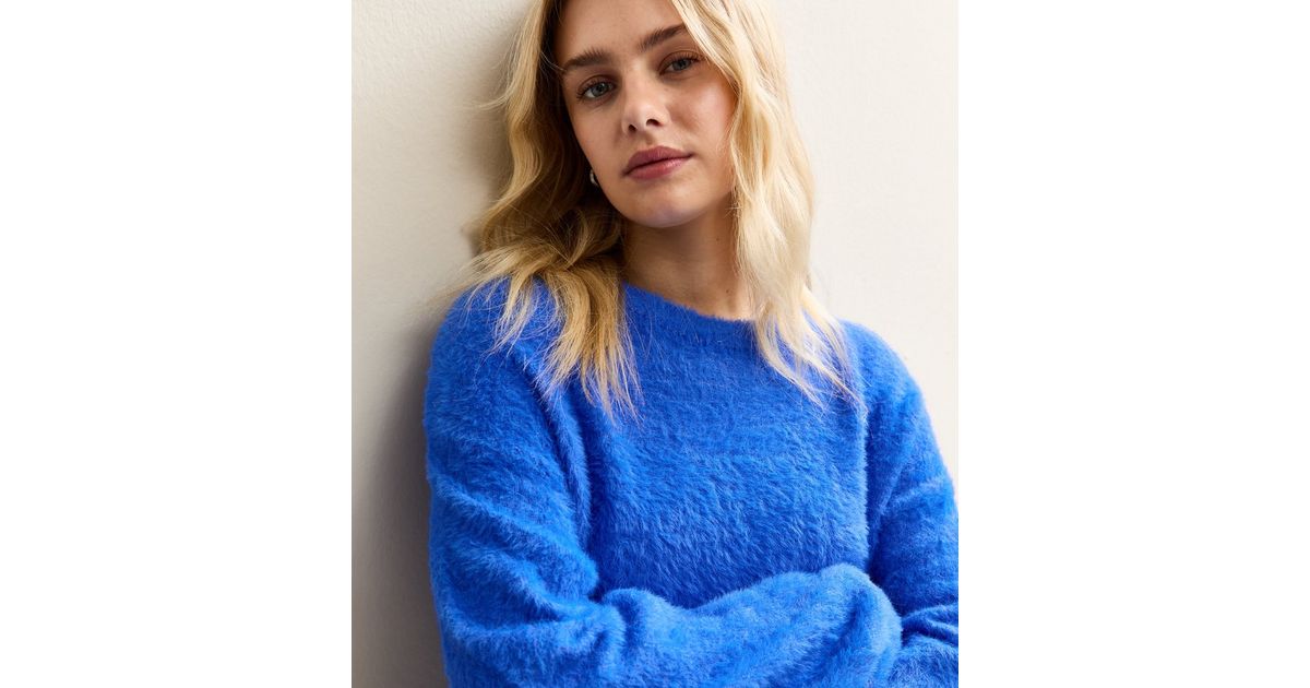 Sunshine Soul Bright Blue Fluffy Crew Neck Jumper New Look