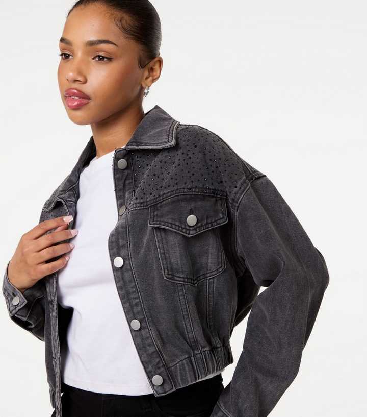 Pink Vanilla Black Diamante Embellished Denim Jacket