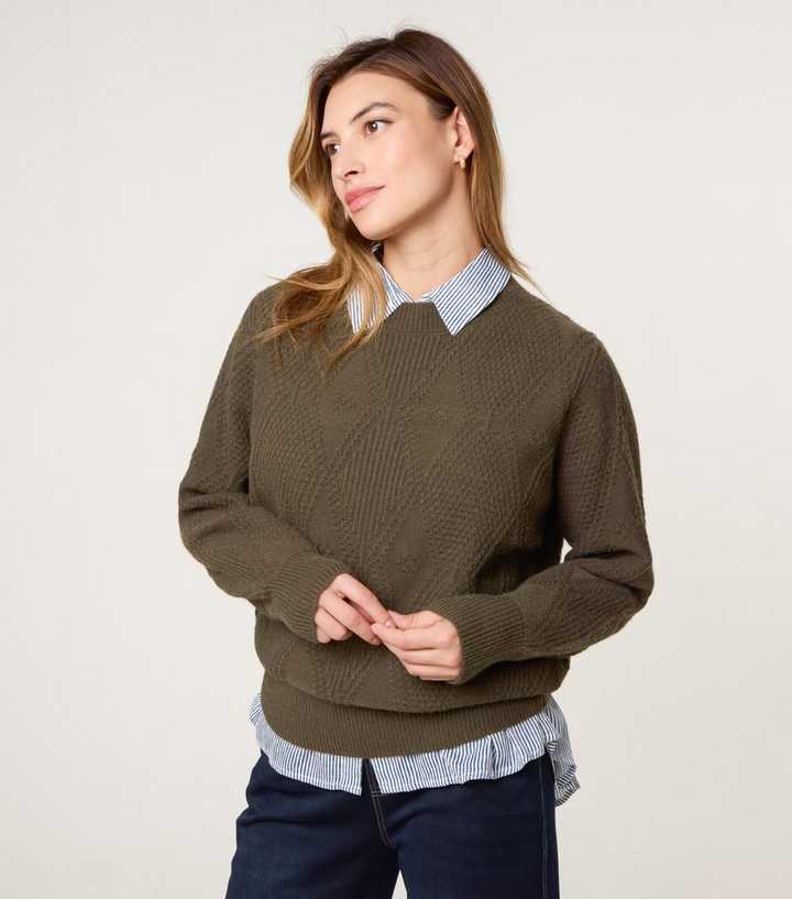 Blue Vanilla Khaki Argyle Texture Jumper