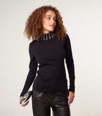 Blue Vanilla Black Rib Diamanté Neck Jumper