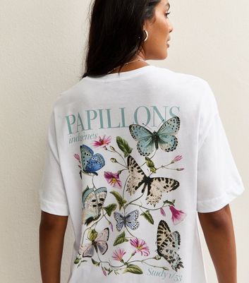 White Butterfly Back Print Oversized T-Shirt