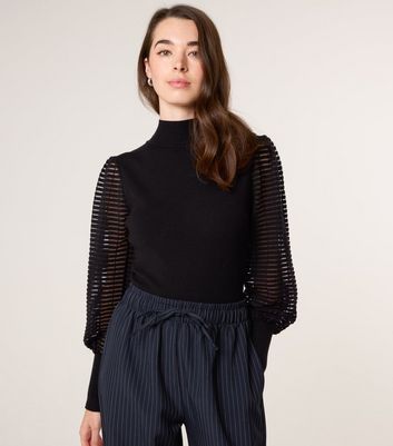 Blue Vanilla Black Mesh Sleeve High Neck Jumper