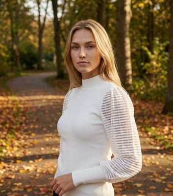 Blue Vanilla Off White Mesh Sleeve Jumper