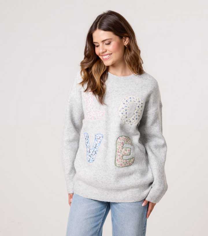 Blue Vanilla Mid Grey Floral Love Appliqué Jumper