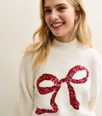 Sunshine Soul White Fluffy Sequin Bow Jumper