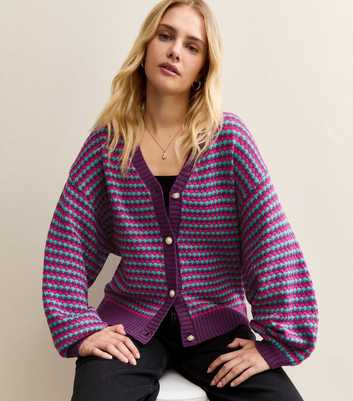 Sunshine Soul Purple Oversized Striped Cardigan