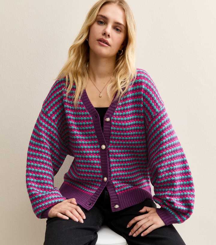 Sunshine Soul Purple Oversized Striped Cardigan
