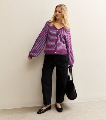 Sunshine Soul Purple Oversized Striped Cardigan New Look