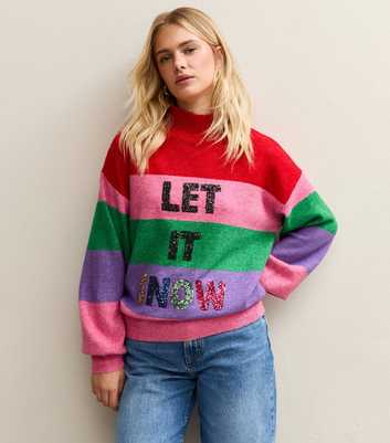 Sunshine Soul Petite Multicolour Striped Let It Snow Jumper