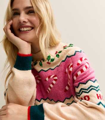 Sunshine Soul Oatmeal Candy Cane Christmas Jumper