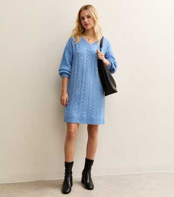 Sunshine Soul Mid Blue Cable Knit Jumper Dress
