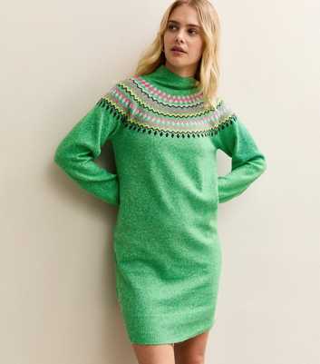 Sunshine Soul Green Fair Isle Jumper Dress