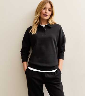 Black Relaxed Rugby Sweatshirt