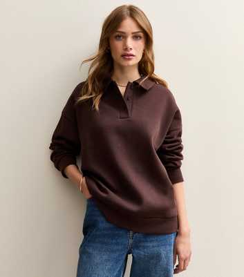 Dark Brown Relaxed Rugby Sweatshirt