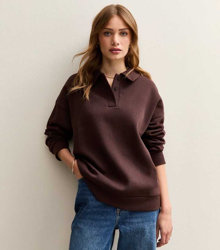 Dark Brown Relaxed Rugby Sweatshirt