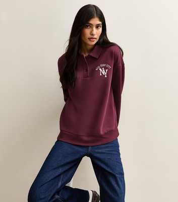 Dark Burgundy Embroidered New York Polo Sweatshirt