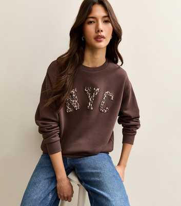 Dark Brown NYC Leopard Print Logo Sweatshirt