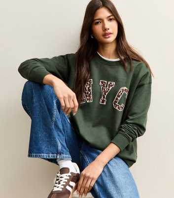 Dark Khaki NYC Leopard Print Logo Sweatshirt