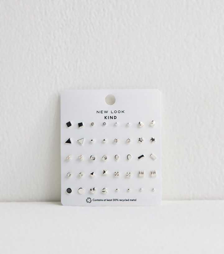 Pack of 20 Silver Tone Stud Earrings