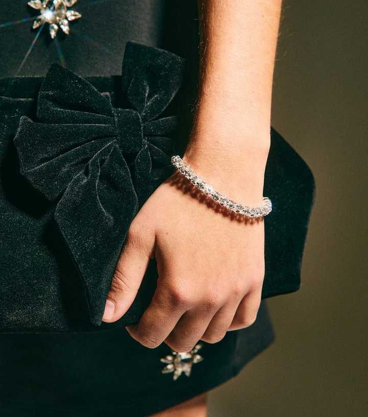 Silver Tone Chunky Link Diamante Rope Bracelet