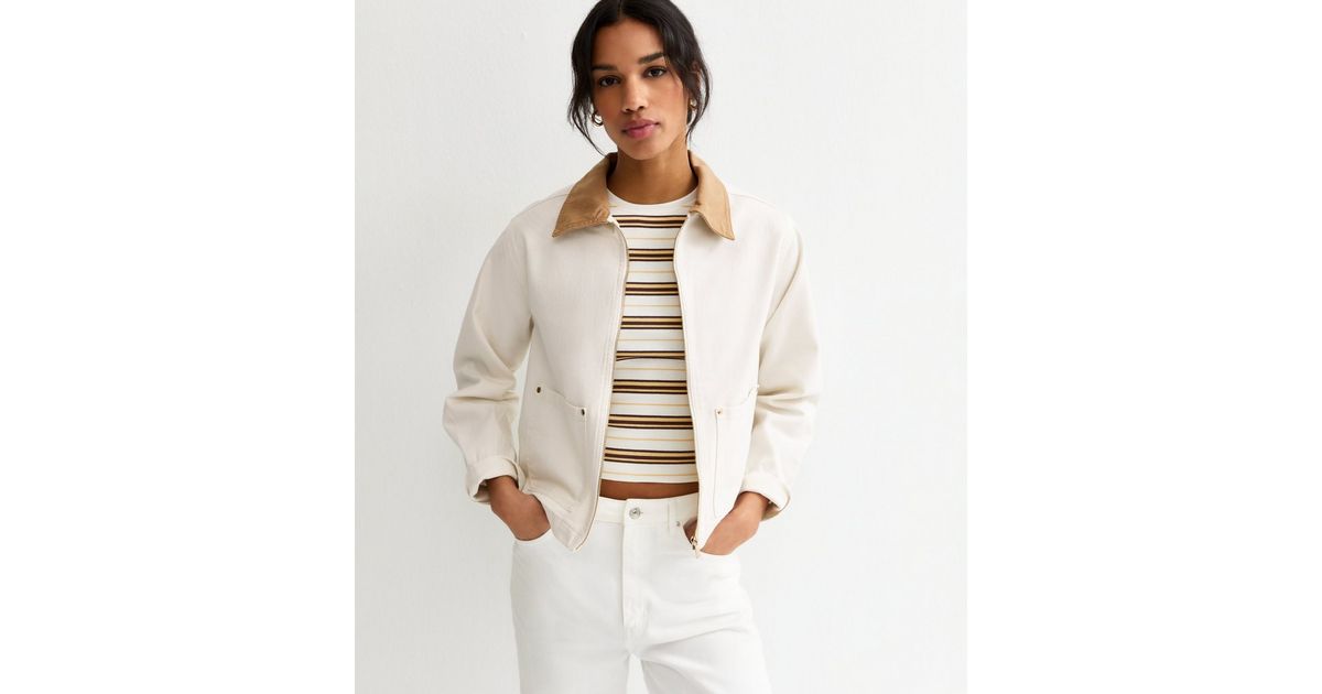 Off White Contrast Collar Barn Jacket