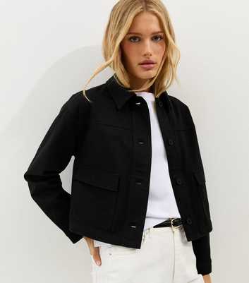 Black Flap Pocket Cotton Shacket