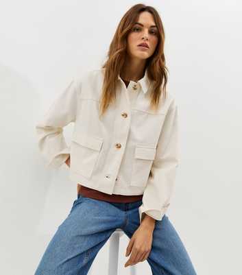 Off White Flap Pocket Cotton Shacket