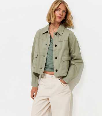 Light Khaki Flap Pocket Cotton Shacket