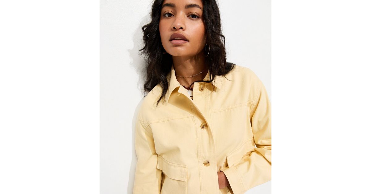 Light Yellow Flap Pocket Cotton Shacket