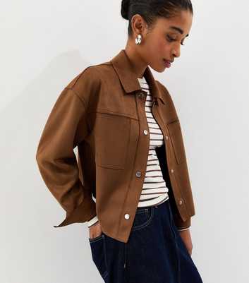 Tan Faux Suede Boxy Shacket