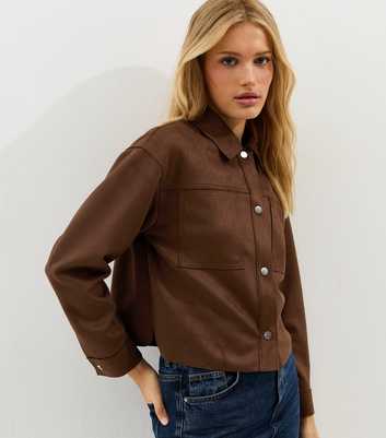 Dark Brown Faux Suede Boxy Shacket