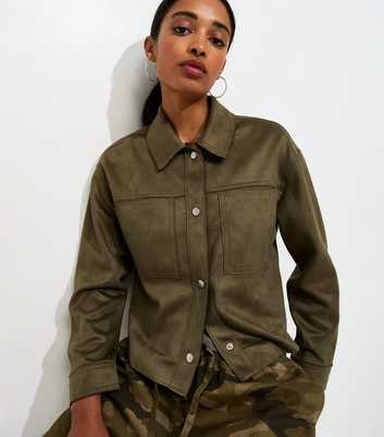 Light Khaki Faux Suede Boxy Shacket