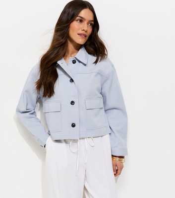 Petite Light Blue Boxy Cotton Shacket