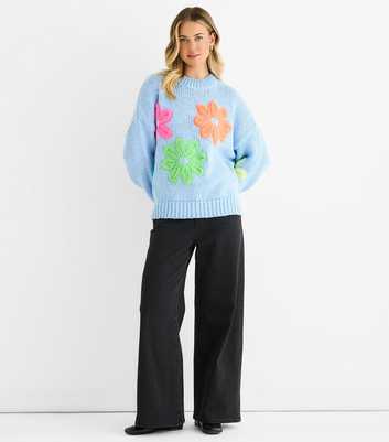 Gini London Blue Contrast Floral Applique Jumper