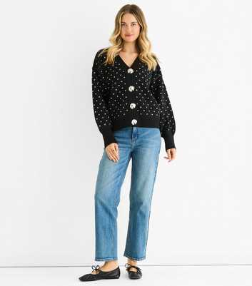 Gini London Black Polka Dot Knit Cardigan