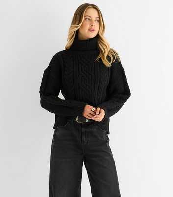 Gini London Black Cable Knit High Neck Jumper