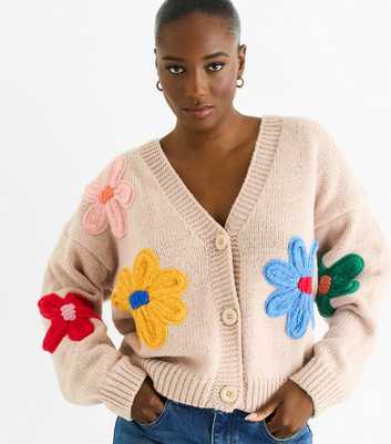 Gini London Camel Flower Crochet Cardigan