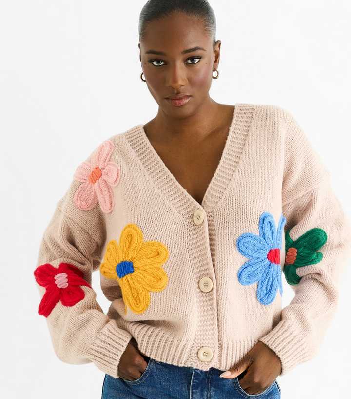 Gini London Camel Flower Crochet Cardigan